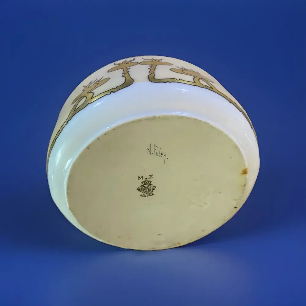 Antique MZ Austria Moritz Zdekauer Gold Fruit Basket Serving Piece N. Foley